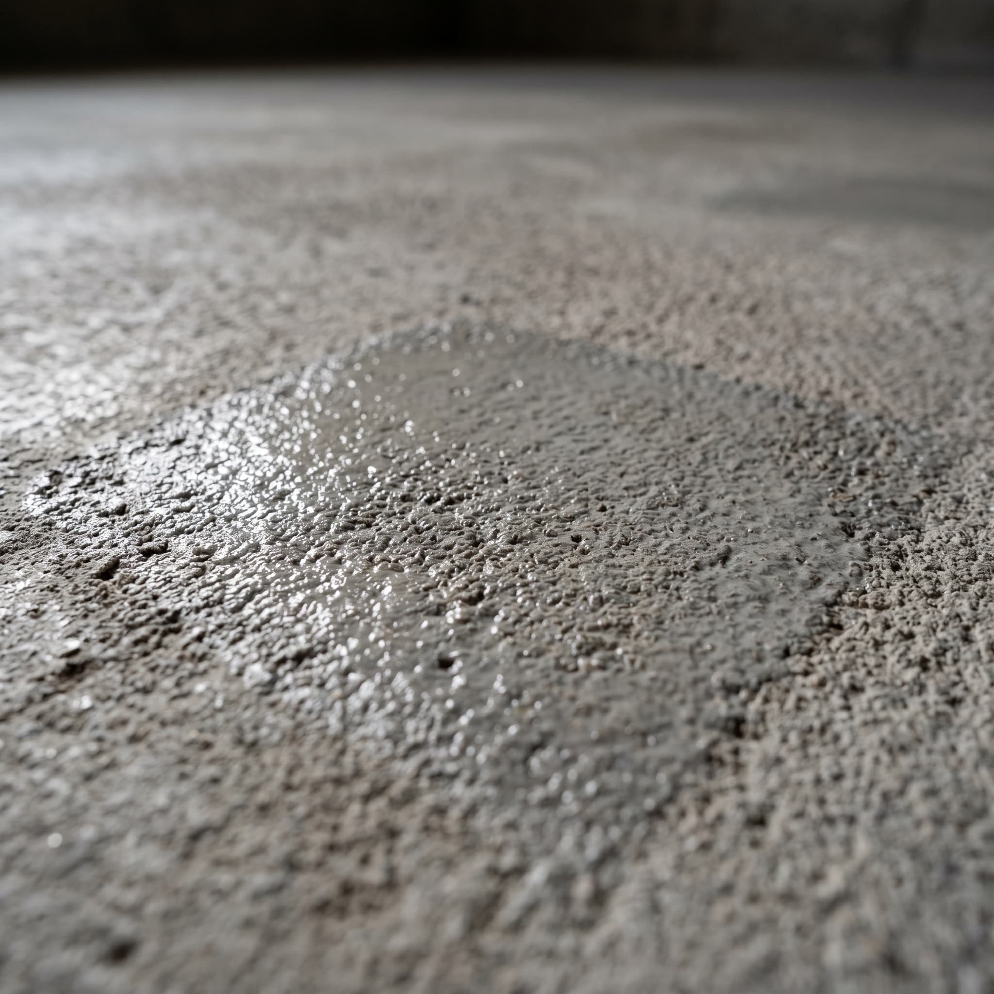 Macro of moisture-mitigating primer curing on bare basement concrete.