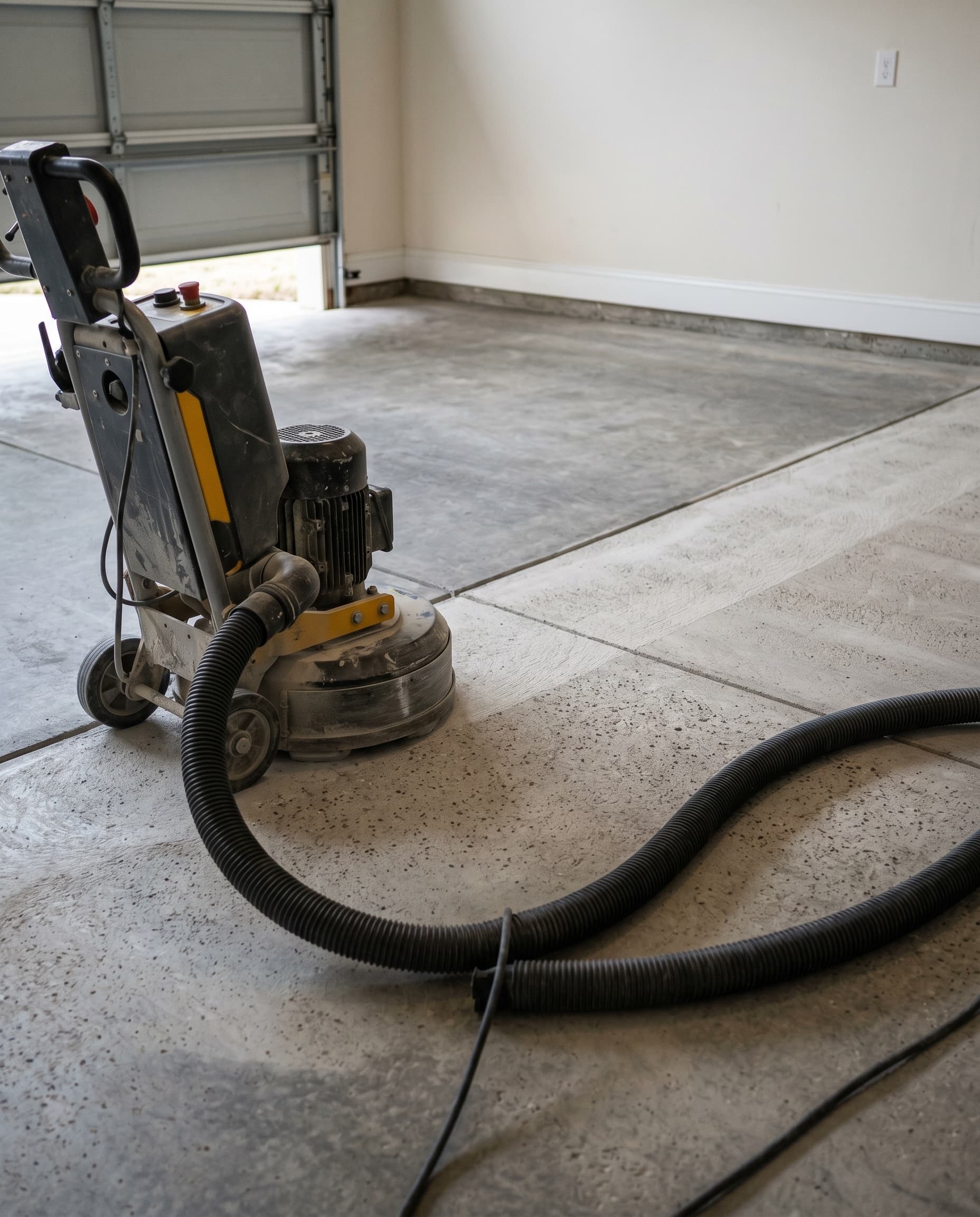 Diamond grinder profiling a Troy garage slab to CSP-3.